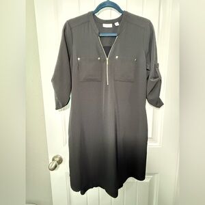 New York & Company Black Zip Front Shirt Dress Size Small